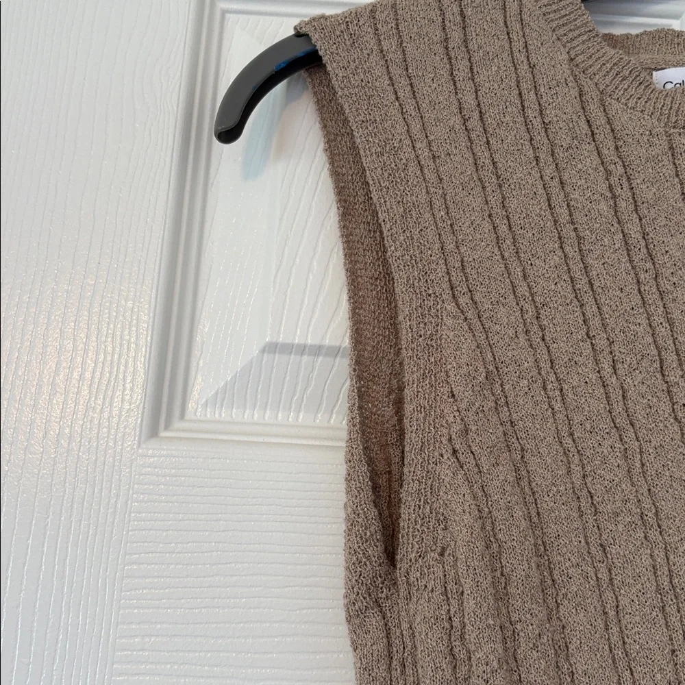 Ribbed Sleeveless Knit Tank in Taupe Brown - Picture 9 of 9
